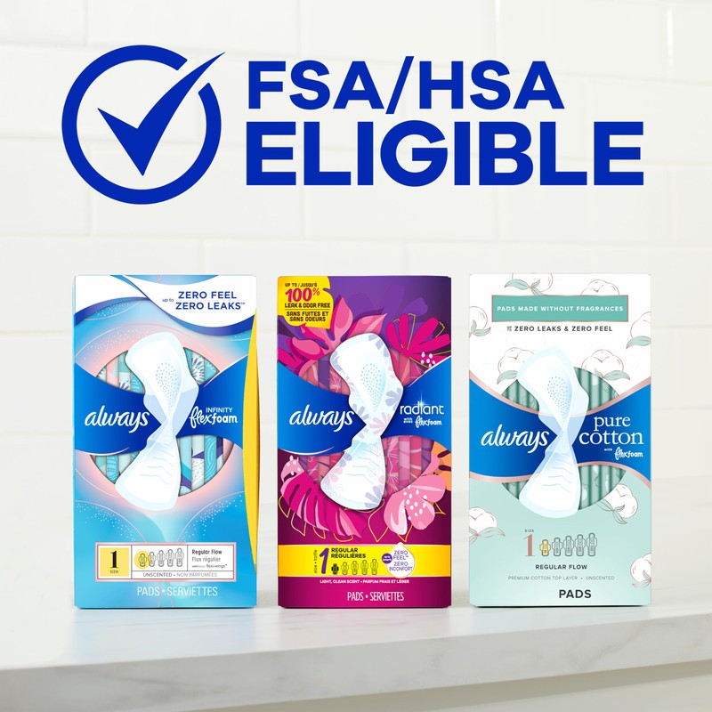 Always Infinity Feminine Pads for Women, Flexfoam Pads with Wings,