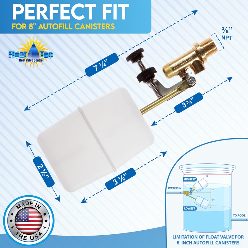 Float Tec EZ Adjust Brass Replacement Float Valve 3/8" NPT