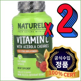 NATURELO Natural Acerola Vitamin C 500mg Citrus Bioflavonoid Antioxidant Vegetable Capsules 90 Tablets / 네츄렐로 천연 아세로라 비타민C 500mg 감귤류 바이오플라보노이드 항산화 베지캡슐 90정 X2개 NATURELO