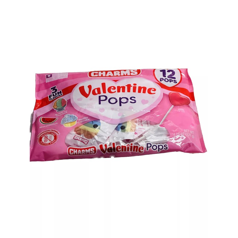 Charms 3 Flavors. Classroom Friendly 12 Valentine Pops. Glutten/Peanut Free.4.23