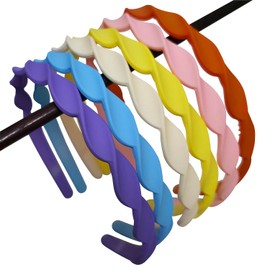 Yazon Wavy Colorful Plastic Headbands for Girls Women, Thin Design,Multicolor Pack of 6,