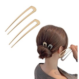 LOHGOU 2Pcs Large French Style Hair Forks Shell U Shaped Hair Pins for Women and Girls, Vintage Hair Pins Hairstyle Accessories for Buns, Long and Thick Hair (Gold)