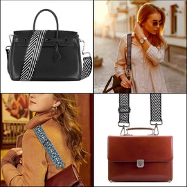 Boho Shoulder Strap, Pack of 2 Adjustable Shoulder Straps with 2 Carabiner Bag Strap with Knitting Pattern, Colourful Bag Strap, Women's Shoulder Strap for Bags, Wide Shoulder Strap, 80-140 cm