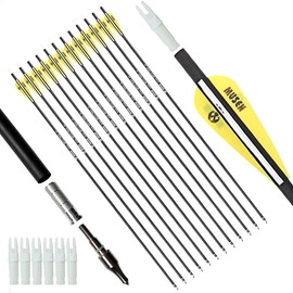 Musen Archery 30/28 Inch Carbon Practice Targeting Arrows with Removable for Youth Compound & Recurve Bow Target (Pack of 12)
