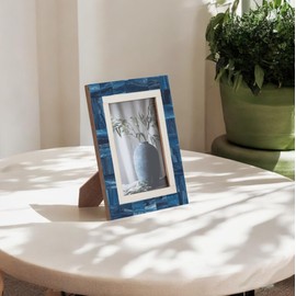 Sagebrook Home Decorative Photo Frame - Resin, Wood & Glass - Blue & White -Elegant Design for Home, Office, Bedroom & Living Room Decor - 5x7 Inches