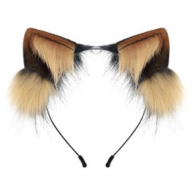 Handmade Plush Cat Ear Headbands - Realistic fox ear hair clips for role-playing, adjustable kawaii animal ear headbands for anime lovers and subsequent parties - Colour: BLACKBROWN