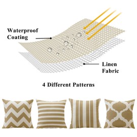 Artscope Waterproof Cushion Covers, Pack of 4 Geometric Khaki Cushion Covers, Breathable Cushion Case for Outdoor, Balcony, Patio, Garden, Farmhouse Decor, 40 x 40 cm (Geometry 70)