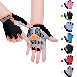 CubePlug Kids Boy Girl Cycling Climing Half Finger Gloves GEL Padded BMX Bike Fingerless [SPI] (S, Orange)