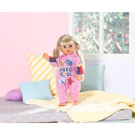 BABY born Zapf Creation Kindergarten Onesie with Badges, Pink Doll Jumpsuit with Coloured Patches and Hood for 36 cm Dolls