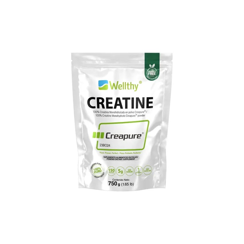 Wellthy Creatina Monohidratada Creapure 750g. 100 Pura Sabor Sin Sabor