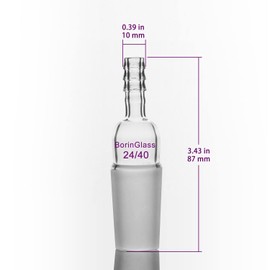 BorinGlass Glass Straight Inlet Adapter with 24/40 Joint and 10 mm Hose Connection