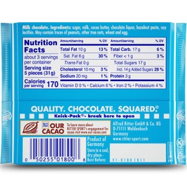 Ritter Sport Alpine Milk Chocolate, 3.5 Ounce Bar, 12 Pack 100% certified Sustainable Cocoa