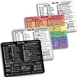 SYNERLOGIC (4-Pack Black/White/Clear/Rainbow) Mac OS Reference Keyboard Shortcut Sticker - Vinyl - Size 3.25"x2.7" for Intel MacBook Pro Air iMac Mini