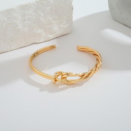 WOWORAMA Gold Love Knot Bracelet for Women Simple Dainty Gold Cuff Bracelet Twisted Double Knot Nail Cuff Bangles Minimalist Thin Wire Bracelets, Adjustable Size, Brass, no gemstone