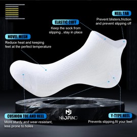 Niofind Mens Socks, 6 Pairs Trainer Socks for Men, Ankle Socks with Arch Support for Running, Sports, Work, Walking, Hiking, Cycling, Anti Blister Short Socks Breathable Cushioned Cotton Socks, 9-11