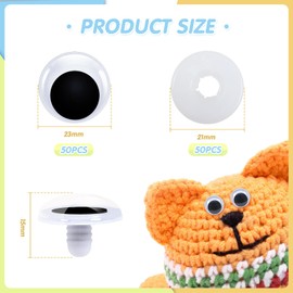 TOAOB 50pcs Black Wiggle Googly Eyes Plastic Safety Eyes 23mm Round Craft Eyes with Washers for DIY Arts Crafts Stuffed Animals Amigurumis Bears Dolls Making