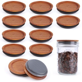 12Pack Wide Mouth Mason Jar Lids Acacia Wooden Storage Canning Jar Lids Ball Jars Bamboo Wooden Lids with Airtight Silicone Seal, Brown