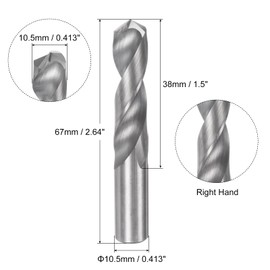 sourcing map Solid Carbide Drill Bit, 10.5mm (0.413") YG6X/C3 Micro-Grain Tungsten Carbide Short Twist Drill Bits Straight Shank for Drilling Stainless Steel Aluminum Metal Plastic