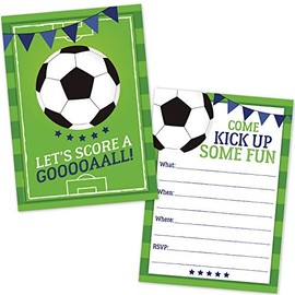 Old Blue Door Invites Soccer Party Invitations for Kids (20 Count with Envelopes) - Soccer Party Supplies for Boys and Girls