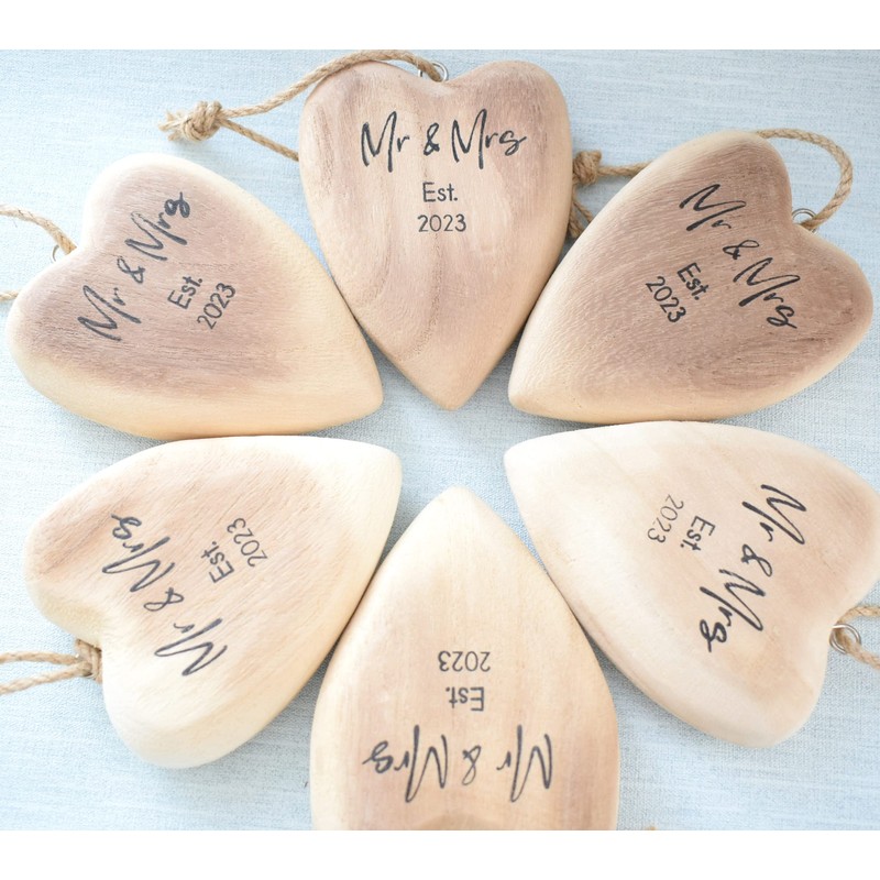 Mr & Mrs Est 2024 Solid Wood Tree Xmas Decoration.