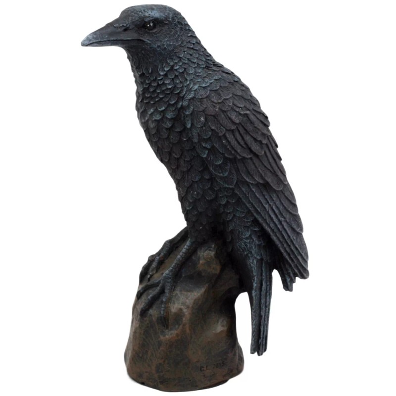 Ebros Gothic Raven Statue Crow Scavenger Bird Perching On Rock