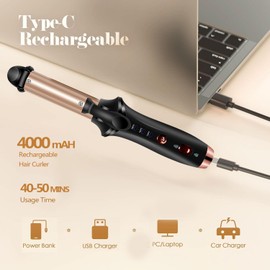 Cordless Curling Iron Rechargeable, Portable Travel Curling Iron, Ceramic Flat Iron with 3 Temp Setting, Straightener and Curler 2 in 1, USB Small Hair Curlers for Short Hair,