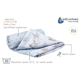 Medi Partners Crawling Blanket for Baby 100% Cotton 75x100cm Double-Sided Multifunctional Plush Cuddly Blanket for Pushchairs Soft Fluffy (Deer and Hedgehogs with light blue Plush)