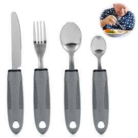mizikuu Cutlery for Parkinson's Disease, 4 Pieces Easy Grip Cutlery with Extra Wide Handles, Disabled Eating Aid Easy to Grip Aid for Disabled Arthritis Elderly People or People with Tremors