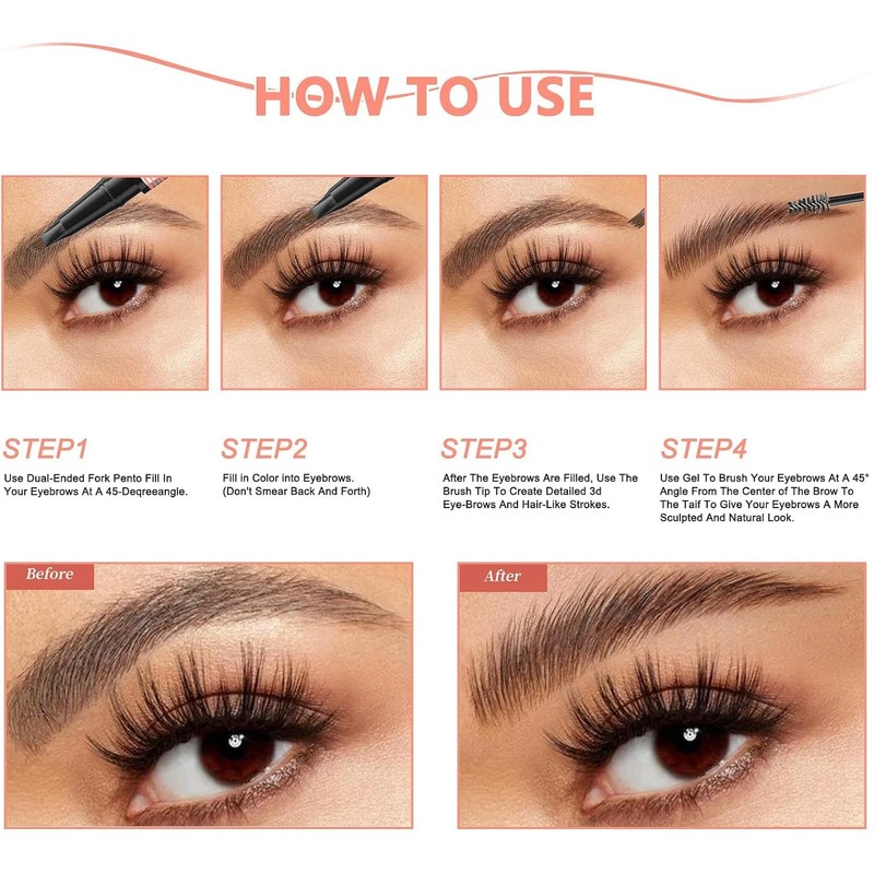 Lápiz de Cejas 2 en 1 con Gel y Cepillo,
