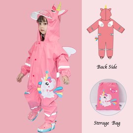 Fewlby Children's Rain Suit, Rain Jacket, One-Piece Raincoat with Hood, Rain Poncho, Boys and Girls, Waterproof Rain Overall, Outdoor Rainwear, M 2-4 Years