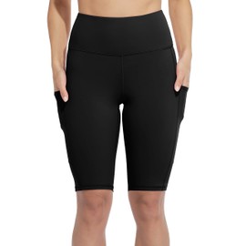 SOCIALA Womens High Waist Running 12" Biker Shorts with Side Pockets Black