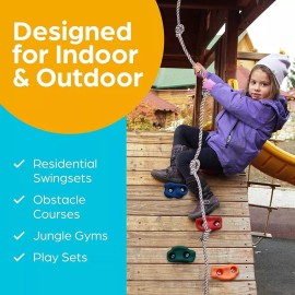 Jungle Gym Kingdom Rock Wall Stones Kit with 8 FOOT ROPE Jungle Gym 25 Colorful Climbing Holds Set