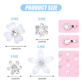 20Pcs White Flower Hair Clips for Women and Girls, Small Rhinestone Wedding Hair Accessories, Bridal Hairpins with 4 Flower Patterns, Non Slip Mini Claw Clips for Baby, Party, Photography (White)