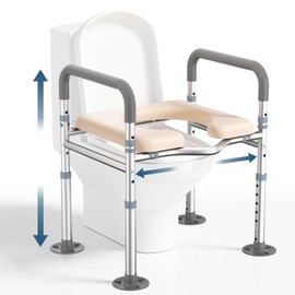 Raised Toilet Seat with Handles - Padded Toilet Seat Risers for Seniors with Height and Width Adjustable, Up to 400lbs, Elevated Toilet Seat for Elderly, Pregnant and Handicap, Fit Any Toilet