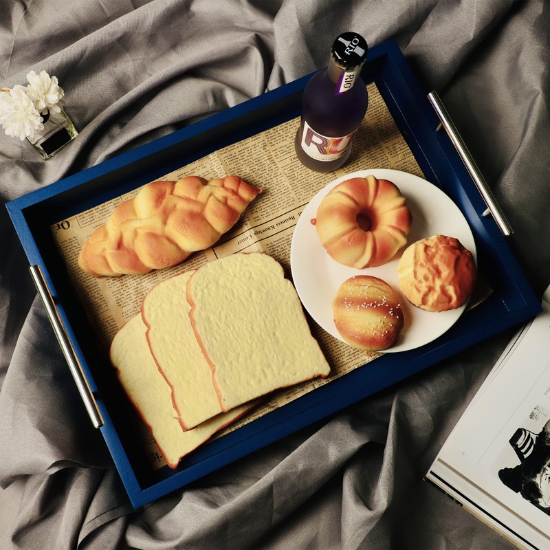 JJSQYLAN Wooden Serving Tray with Handles Rectangle Breakfast Tray for