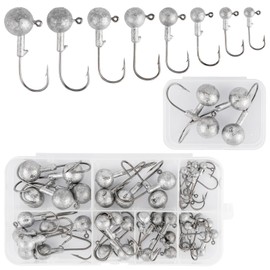 GHVACZS Pack of 50 Fishing Hooks, 8 Models Jig Heads, Fishing Hook Set with Removable Storage Box, Suitable for Rubber Fish (1/1.8/3.5/5/7/10/14/20 g)