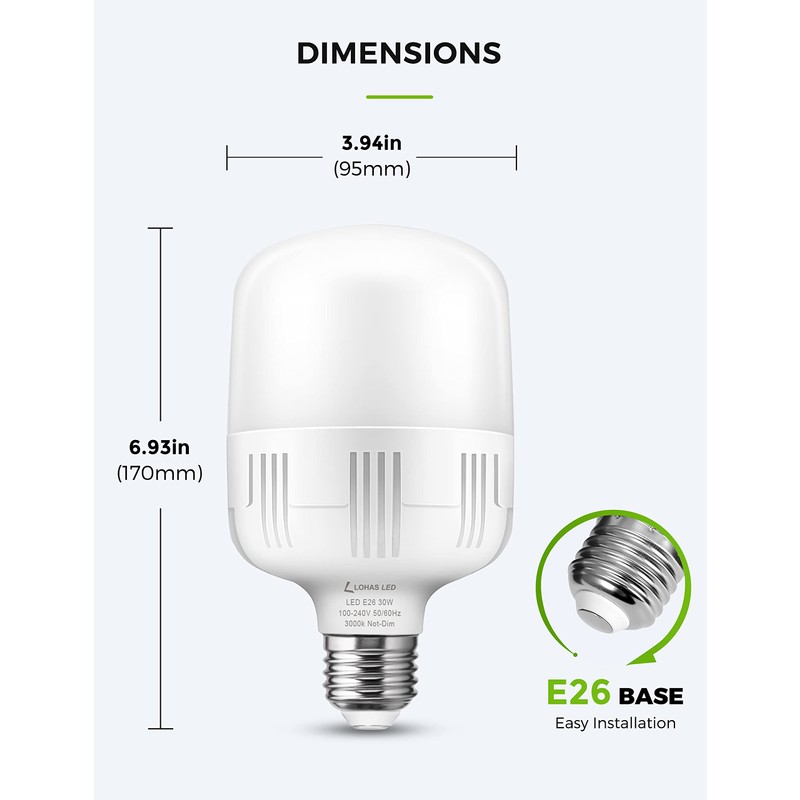 LOHAS Super Bright Light Bulbs, 250-300W Equivalent, 3400LM E26 Garage
