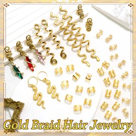NAISKA 41PCS Snake Hair Jewelry for Braids Crystal Loc Dreadlock Hair Pendants Gold Hair Cuffs Rings Multi Style Braid Clips Decor Accessories for Women Girls
