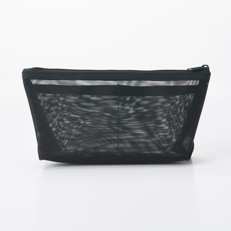 Muji NDE06A1S Nylon Mesh Pen Case with Gusset, Black, Approx.
