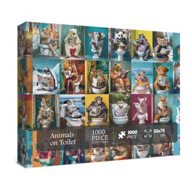 Funny Animal Puzzles 1000 Piece Puzzle for Adults, Pooping Animal Puzzle Jigsaw Puzzles Colorful Puzzle, Lion Elephant Panda Animal Kingdom Puzzle