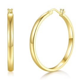 NCPSG 14k Gold Hoop Earrings for Women Hypoallergenic Lightweight Large Thin Silver Hoops Earrings for Women 33/40mm, 4MM, Brass, No Gemstone
