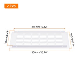 sourcing map Air Vents Cover, 2Pcs 350 x 150mm - Aluminum Alloy Mesh Air Return Vent Cover, Rectangle Louvered Ventilation Grille for Shoe Cabinet Wardrobe (White)