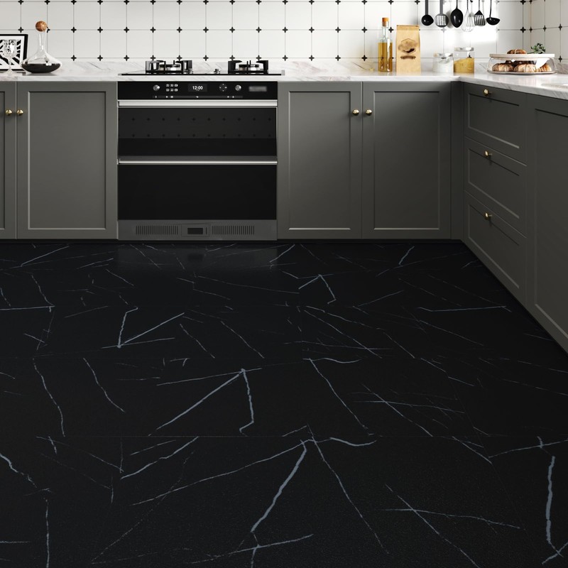 WESTICK 20 PCS Black Marble Peel and Stick Floor Tile
