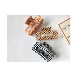 Checkered Hair Claw Clips for Women Girls Fashion Hair Clips for Styling Claw Clamps Thick Hair Retro Rectangle Shape, YOEMAYUNER (3PCs 3Colors b)