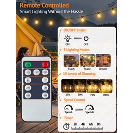 Larkvue 25FT Solar String Lights Outdoor with Remote, Waterproof Dimmable 3 Modes Patio Lights with 10+1 LED Shatterproof G40 Bulbs for Backyard-Black
