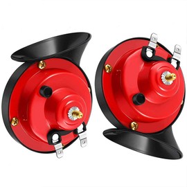 Train Horns Car Horn Car Air Electric Snail Horn 300 dB Super Loud Air Horn Waterproof Car Accessories Universal for Car Truck Motorcycle Boat (Red, 24 V, Pack of 2)