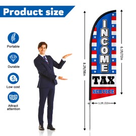 QSUM Income Tax Service Flag for Business, 8FT Feather Flag Banner, Polyester Advertising Swooper Flag with Aluminium Alloy Flag Pole Kit, Stainless Steel, Ground Spike, Portable Bag