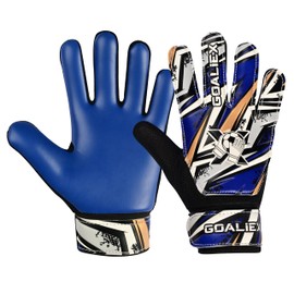 GOALIEX Soccer Goalie Gloves, Football Goalkeeper Gloves for Kids Boys Youth Children Double Wrist Along 4mm Super Grip Palm (Blue, Size 4 Suitable for 6-9 Years)