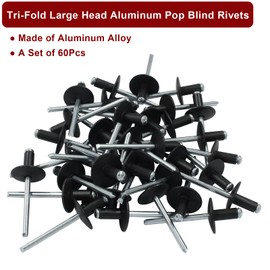 Zorveiio 60 Pcs 3/16" x 1/2" Large Flange Aluminum Blind Rivets Dome Head Pop Rivets for Installing Accessories, Black