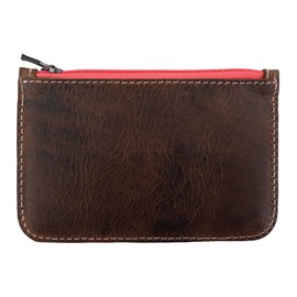 Hide & Drink, Zippered Wallet, Card Case, Folded Bills Storage, Coin Organizer, Travel Accessories, Full Grain Leather, Handmade, Bourbon Brown (Pink Zipper), Vintage
